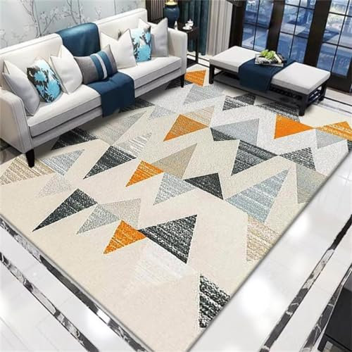 RUGMRZ Teppich Klein 100x150CM Teppich schreibtischstuhl Küchen Teppiche Kitchen orange Farbe Maschinenwaschbarer moderner Kinderteppich mit Dreiecksmuster waschbarer Teppich