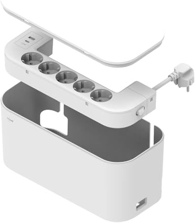 revolt 6-Fach-Steckdosenleiste mit Kabelbox, 3X USB-A, 1x USB-C, 15 W, weiß