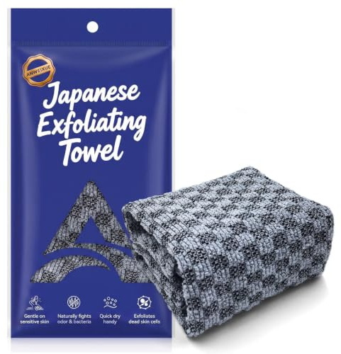 ANWEIXUE Japanese Exfoliating Shower Towel with Silver Ion Carbon Fiber | 40-Inch Extra Long Carbon Blend for Back Reaching,3D Weave Pore Cleansing,Rich Lather,Quick-Dry for Smoother Skin