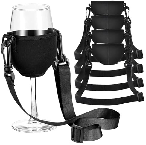 Drink Holder 4pcs Wine Glass Holder Necklace 9.5'' Fabric Comfortable & Portable Wine Glass Holder with Adjustable Strap 19-38'' Drink Holder for Picnic Wedding Party, Large
