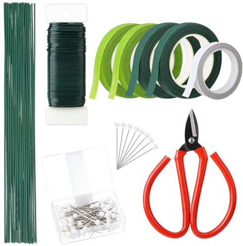 Meng Jiaran 38Pcs Floral Arrangement Tool Kit Floristry Supplies Including Scissors Florist Tape Florist Wire Floral Stem Wire Ball Head Pins Flower Arranging Accessories for DIY Bouquet Stem Wrap