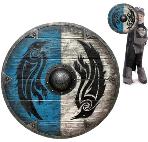 Mittelalterlicher Wikinger-Schild, Hochwertiger Bildschirm für Zuhause, innovative Dekoration Valhalla Shield Authentischer Kampfschild für historische Nachstellung, Rollenspiel, 14,96 x 14,96