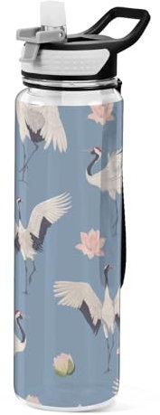 Mnsruu Transparente Sport-Wasserflasche mit Strohhalm, auslaufsichere Trinkflasche, Kräne und Lotus-Fahrradflaschen für Sport, Büro, Schule, BPA-freier Tritan-Kunststoff, 1 Liter