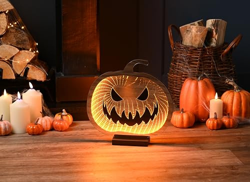 Festive Productions Halloween Infinity Effekt 3D Kürbis LED Licht - 30cm - Orange - Halloween Dekoration Kürbis Thema Dekor Prop Gruselig - Perfekt für Halloween Partys, Zuhause, Wohnzimmer
