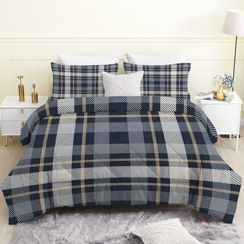 Piumino Letto Matrimoniale 4 Stagioni 240x260 cm, Tartan Scozzese Reversibile Piumone Leggero 260x240 cm, Motivo Geometrico Grigio Coperta Trapunta in Microfibra con 2 Federe, Lavabile in Lavatrice