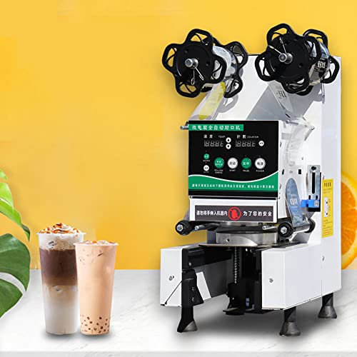 Machine à sceller entièrement automatique pour tasse de thé au lait, panneau de commande numérique, 760 tasses/h, machine à sceller automatique de thé aux bulles 90/95 mm tasse pour café (blanc)