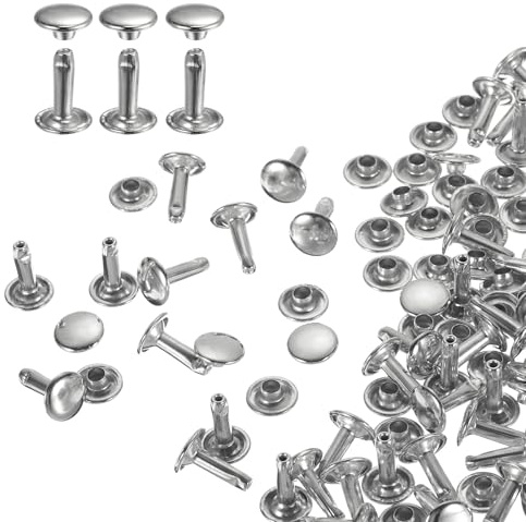 QUARKZMAN 100 Ensembles de Rivets en Cuir à Double Tête, 9X12mm Rivets Ronds Tubulaires Métal pour Fabrication Cuir Ceinture en Tissu, Rivet à Frapper Réparation Décoration de Sacs, Argenté