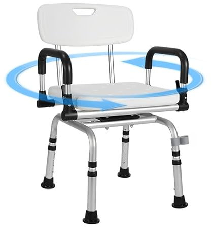 Duschstuhl für Senioren 360° Drehbarer Duschhocker mit Armlehne, Höhenverstellbar 40-48cm, Belastbar bis 180kg, Höhenverstellbarer Drehbar Badhocker für Senioren, Ältere, Schwangere, Behinderte