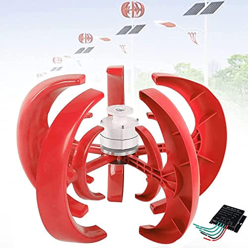 2000 W 12 V 24 V Windkraftanlage 5 Flügel kleine vertikale 3-Phasen-Windturbinen,Generatorlaterne mit Controller für Hybrid-Wind-Solar,für Boote,Terrassen,Hütten,Red-24V