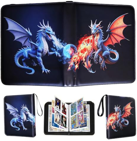 Fweel Deluxe Ice & Fire Dragon Trading Card Binder, 4-Pocket Zipper Album with 400 Card Loading Pockets, Perfect for Card Fans and Enthusiasts, Collectible Card Storage Albums, Cases & Sleeves
