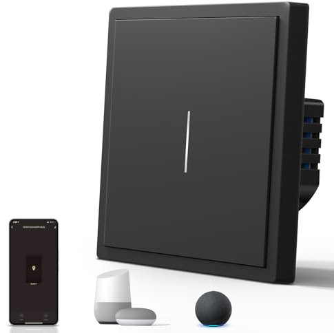 BSEED Interruptor Inteligente Mate,Control de Voz,Control de APP,Requiere Cable Neutro,1 Gang 1 Vía,Negro 86mm