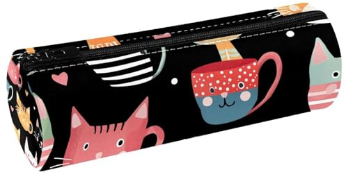 EJFICAHG Sac À Crayons Chats Mignons avec Motifs De Tasses De Café Trousse À Crayons Trousse De Papeterie Trousse À Stylos Trousse À Cosmétiques Trousse De Maquillage