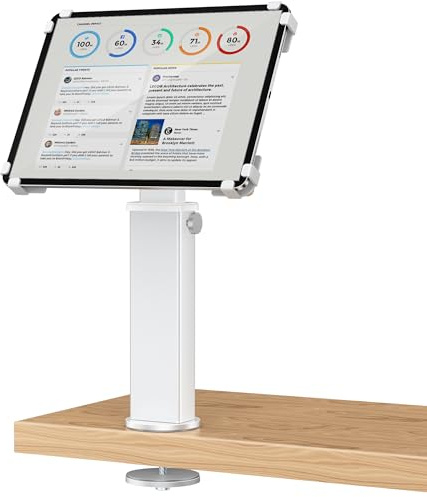 AboveTEK iPad Tischhalterung, Verstellbarer Tablet Ständer mit 360° Drehung & 180° Neigung, Passend für 9,7-13 Tablets, Anti-Diebstahl iPad Halter aus Aluminium, Ideal fürs Büro & Geschäft-Silber