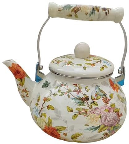 MagiDeal Emaille Tea Blumen Emaille Pot Water Krug Komfortabler Grip Wasserkrug 2,5 L Teekanne für Bierkaltwasser Restaurant, C