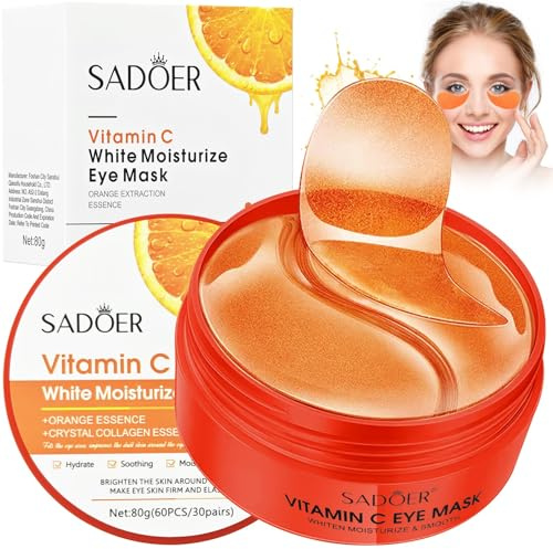 60 Pcs Augenpads Gegen Augenringe Vintamin C, Collagen Eye Patch | Orange Vitamin Augenpads mit Kollagen, Augenpads Gegen Falten, Tränensäcke, Augenmaske Anti Aging, für Augenpflege