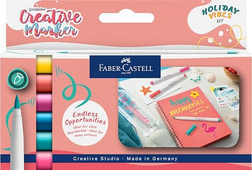FABER-CASTELL 161013 - Goldfaber Creative Marker Set, 6 penselpennor, vattenfasta pennor Holiday Vibes