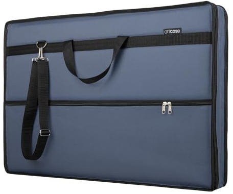 artcase max DIN A2 - Artist Portfolio case, hardcover Drawing Folder DINA2, Document Transport Bag, 70 x 49 x 8 cm, Storage Art case, Waterproof, Polyester, Large Format, Hard-Cover (Denim Blue)