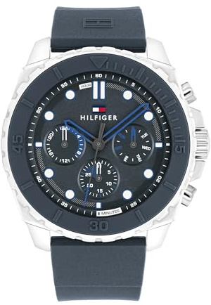 Tommy Hilfiger Multi Zifferblatt Quarz Uhr für Herren mit Sturmblau Farbe Silikonarmband - 1710687