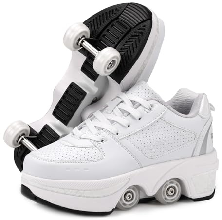 Roller Skate Shoes for Girls, Kids, Women, Men,Double-Row Skating Shoes,Retractable Wheels Sneakers,Adjustable Parkour Roller Skates,Deformation Sneakers Outdoor (by, 11 Women/10 Men)