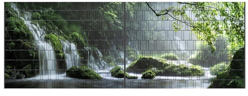 Perfect Zaunsichtschutz Panorama XL - Motiv Wasserfall1 - Sichtschutz für den Garten - 5,00 x 1,80 x 0,19 m - 2 Zaunfelder - 18 Streifen