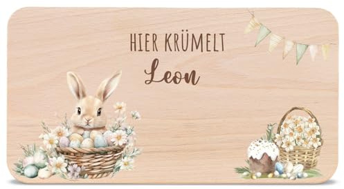 GRAVURZEILE - Oster-Frühstücksbrettchen aus Holz - Osterhase im Korb - Personalisiertes Ostergeschenk mit Namen - Ostergeschenk für Kinder - Lebensmittelechter Druck (GreenGuard Gold)