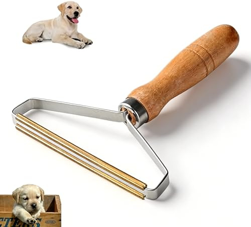 Carpet Scraper Pet Hair Remover Tool - Reusable & Eco-Friendly Pet Hair Removal for Carpets, Sofas, Beds, Clothes | Portable Lint Roller with Wooden Handle for Cats & Dogs (Pack of 1)