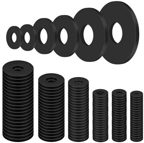 120 Pcs Rubber Washers, 6 Sizes Round Gasket Gasket Assortment, Black Flat Plastic Spacers Washers for Sealing Repair and Most Standard Hose/Faucet/Shower Head Connection M5 M6 M8 M10