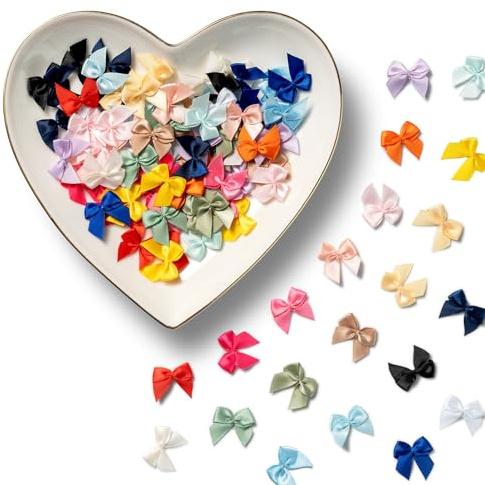 MORSUNBELA Fiocchi Regalo, 100 Pezzi Fiocchi Decorativi Fiocco Natale, Mini Fiocco di Raso per Fai da Te Cucito Biglietti di Nozze - Misti