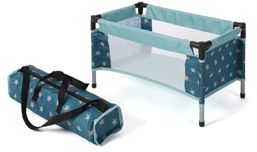 Bayer Chic 2000 Lit de Voyage pour poupées de bébé jusqu'à 48 cm, lit de poupée, lit de Voyage pour poupée, Meubles de poupée, Accessoires de poupée, Petites étoiles, Turquoise