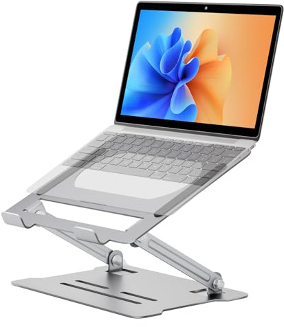 AXFEE Laptop Ständer Höhenverstellbar, Grau Tragbarer Notebook Ständer aus Karbonstahl, Ergonomischer Faltbarer Laptop Stand, Laptopständer Kompatibel mit Laptops wie MacBook Pro/Air (10-16 Zoll)