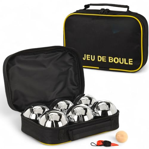 MIJOMA Jeu de Boules set med väska – 6 metallkulor Ø 70 mm à 700 g – Boccia kulspel inkl. målkula och måttband – set för utomhusbruk, camping och strand