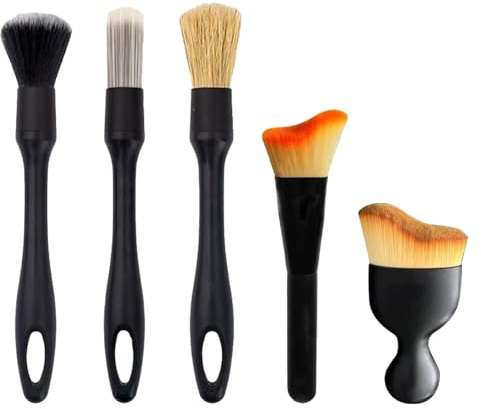 Maobeez 5PCS Car Cleaning Brush Kit, Ultra-Soft Car Interior Detailing Brushes, Auto Dust Sweeping Bristle Brush, Removal Brushes Tool for Interior/Exterior Automotive Trim Wheel Rim Engine