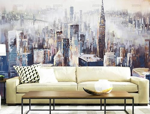 PHVRLG Fotomural No Tejido New York City Landscape Oil Painting Papel Pintado Salón Dormitorio Decoración De Pared Diseño Moderno 150Cm(W)*105Cm(H)