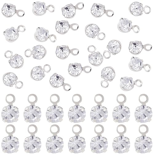 Beebeecraft 1 Box 50 Stück Strass Anhänger 3.5mm Silber Gold Runde Anhänger Charms Für Die Schmuckherstellung DIY Ohrring Halskette Armband
