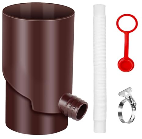 Raccolta acqua piovana 100 mm con tubo telescopico, raccoglitore di pioggia, antigelo, raccoglitore d'acqua, plastica marrone, scarico per il serbatoio dell'acqua piovana