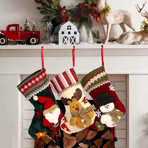 DAJASD Nikolausstrumpf, 3 Stück Weihnachtsstrumpf, 30cm Nikolausstiefel Zum Befüllen und Aufhängen Kreative Puppe Geschenktüte Weihnachtsdeko für Kamin, Weihnachtsbaum, Wand, Treppe