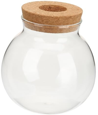 Glass Hydroponic Vase Plant Terrarium Decorative Tabletop Container | Fresh Flowers and Hydroponic Plants, Living Room or Bookcase Use, Glass and Wood Construction