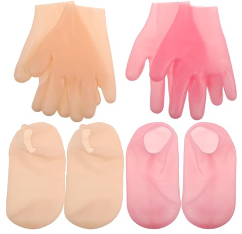 WOONEKY Feuchtigkeitsspendende Silikon Fußmasken und Handmasken Satz Wiederverwendbare Rutschfeste Socken und Handschuhe für Trockene Haut Intensive Fuß und Handpflege zu Hause