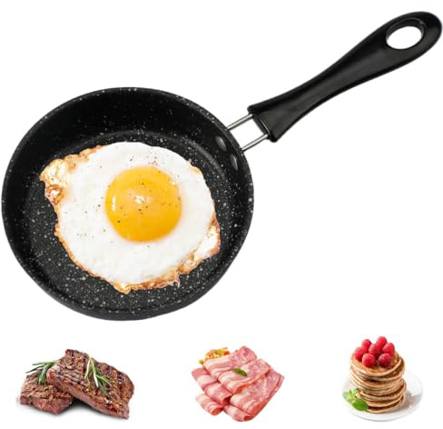 Small Frying Pan 12cm Induction Egg Frying Pan, Non Stick Frying Pan | Portable Pancake Pans with 12.5 cm Heat Resistant Handle, Mini Frying Pan Suitable for Gas Stove Induction Hob(Black)