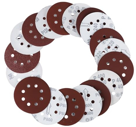 90 Pcs 5 Inch Sanding Discs for Orbital Sander, 8 Hole Hook & Loop Sandpaper Sheets, Assorted Grits 40-600, Universal Fit Random Orbit Sander Pads for Wood Polishing & DIY