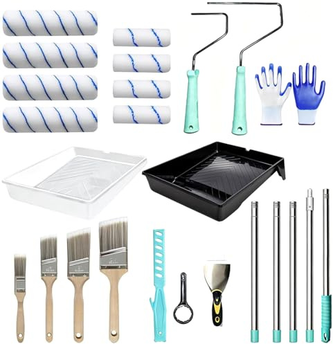 23PCS Paint Roller Kit with Adjustable Extension Pole, Paint Brushes Set for Professional Painting, Roller Cleaner, Nylon Roller Covers for Walls,Ceiling,Floors,Interior,Exterior Painting