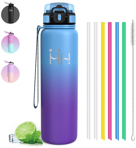 Borraccia Termica 1l - Bottiglia Termica - Senza BPA - Bottiglia Termica Con Cannuccia - Borraccia Sportiva - Borracce Bambini Senza Perdite, Termos per Campeggio, Viaggio, Palestra, Trekking