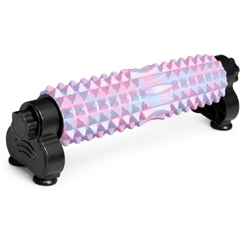 GOOGO Rodillo de fascia con soporte, 54 cm, rodillo para columna y espalda, yoga, pilates, estiramientos, relajación muscular, masaje para espalda, cuello y piernas (rosa)