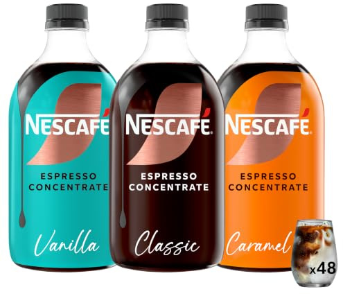 Lot Découverte de NESCAFÉ® Espresso Concentrate - 3 variétés - Caramel, Classic et Vanille - Café Glacé à Diluer 3x500mL - 48 tasses