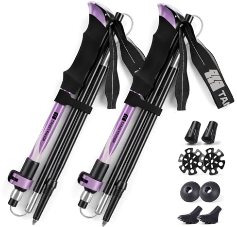 TANSTRIDER Trekking Poles for Hiking,Collapsible Lightweight 7075 Aluminum Hiking Sticks, 43-53 Inch Adjustable Tri-Fold Walking Poles with Anti-Slip EVA Cork Grip for Men and Women