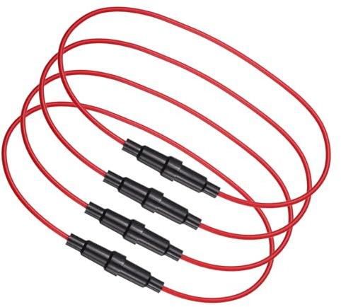 sourcing map 4 Pcs 6X30mm Inline Screw Type Fuse Holder, 250V 10A Fast-Blow Leaded Ring Fuse with 16AWG 40cm Wire