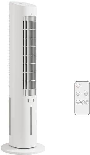 HOMCOM Condizionatore Portatile a Torre, 3-in-1 con Serbatoio da 3 Litri, Oscillazione 48°, 3 Velocità, 3 Modalità, Ventilatore Evaporativo con Telecomando, per Casa e Ufficio, Bianco