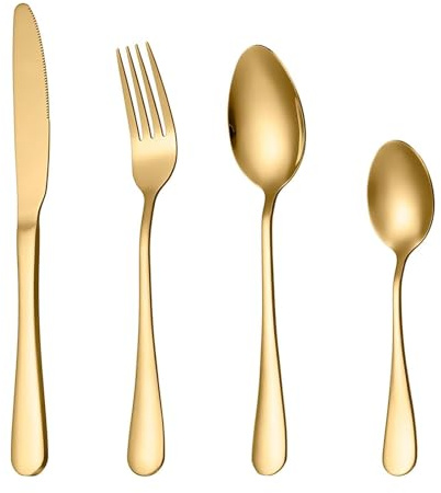 ABCORPHIC Juego de cubiertos de 30 piezas - Cubiertos de cocina de acero inoxidable | Pulido de alto brillo | Apto para lavavajillas | Juego de vajilla para 6 personas (dorado)