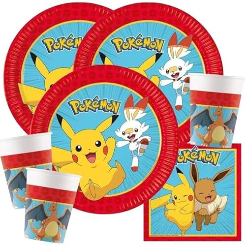 POKEMON - Kit Festa 8 Persone Set Tavola Addobbi Party Compleanno con 8 Piatti, 8 Bicchieri e 20 tovaglioli