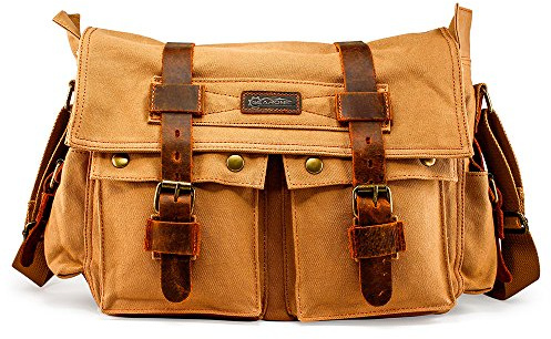 Messengerväska för bärbar dator vintage kanvas läder crossbody skolväska axel datorväska resa kontor messengerväska, Brun, 14 inch, 14-17 tum messengerväska för män laptop skolväska vintage axel